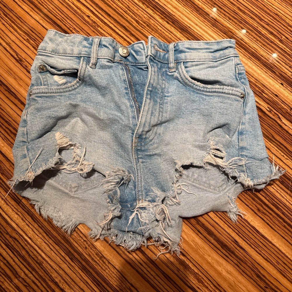 Zara Light Blue Distressed Jean Shorts
